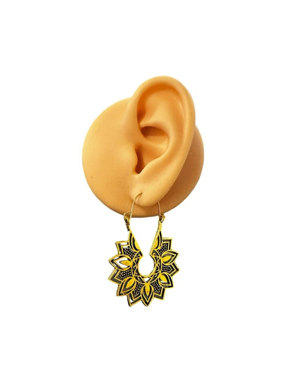 Vintage Antique Bronze Hoop Contemporary Pierced Earrings Mandala Shaped NWOT